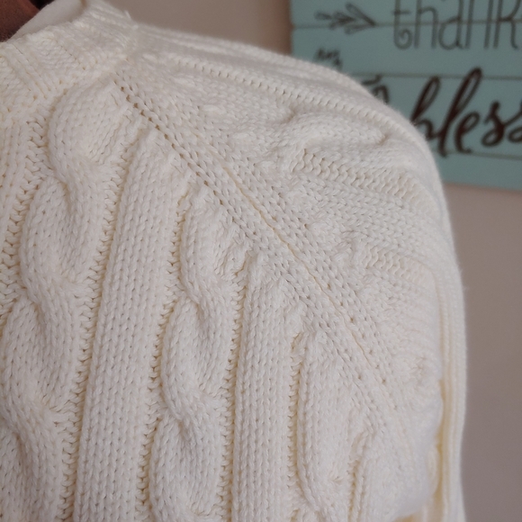 L.L. Bean Cream Cotton Cable Knit Cardigan/Medium - Picture 2 of 2